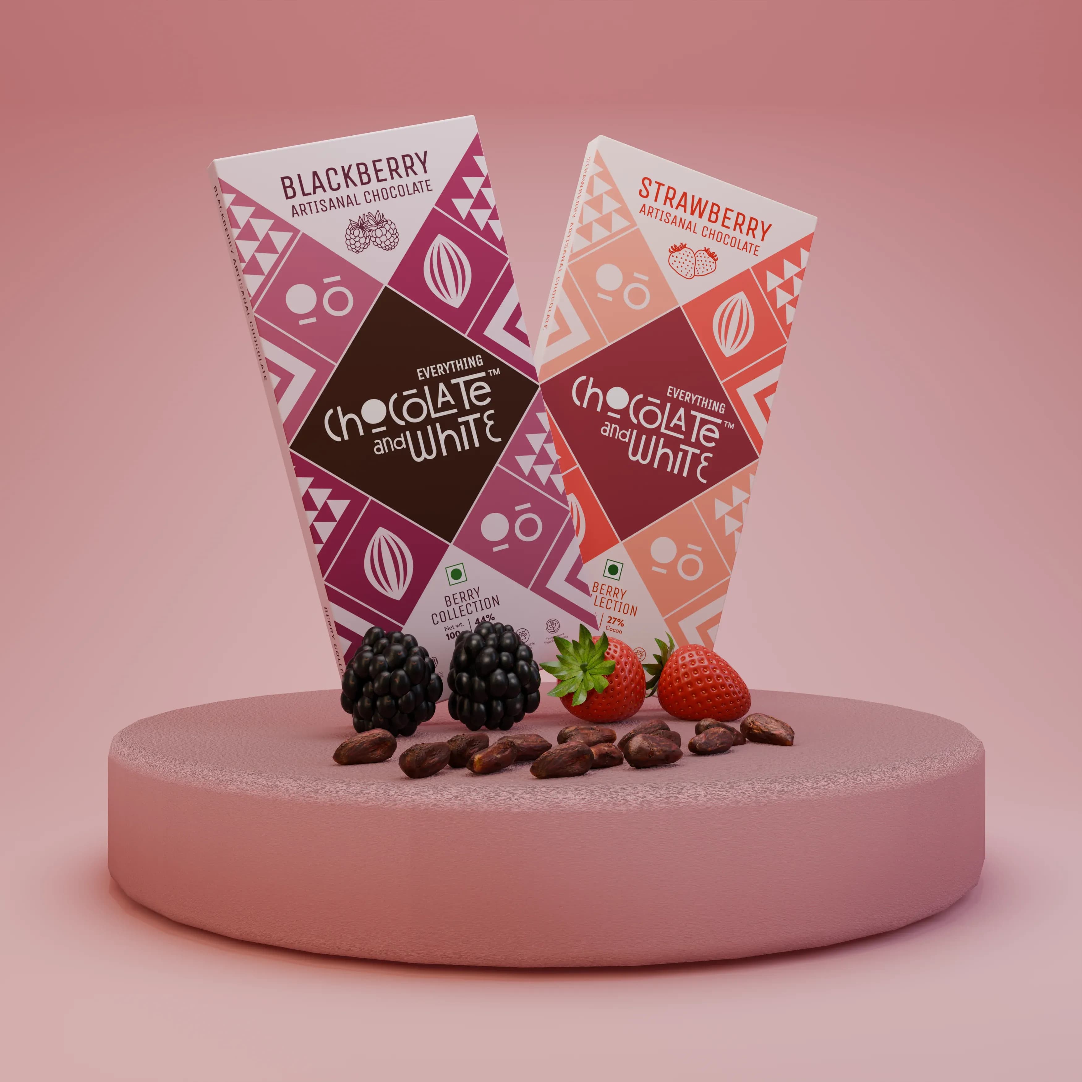 Blackberry Artisanal Chocolate - 44% Dark || Strawberry Artisanal Chocolate - White