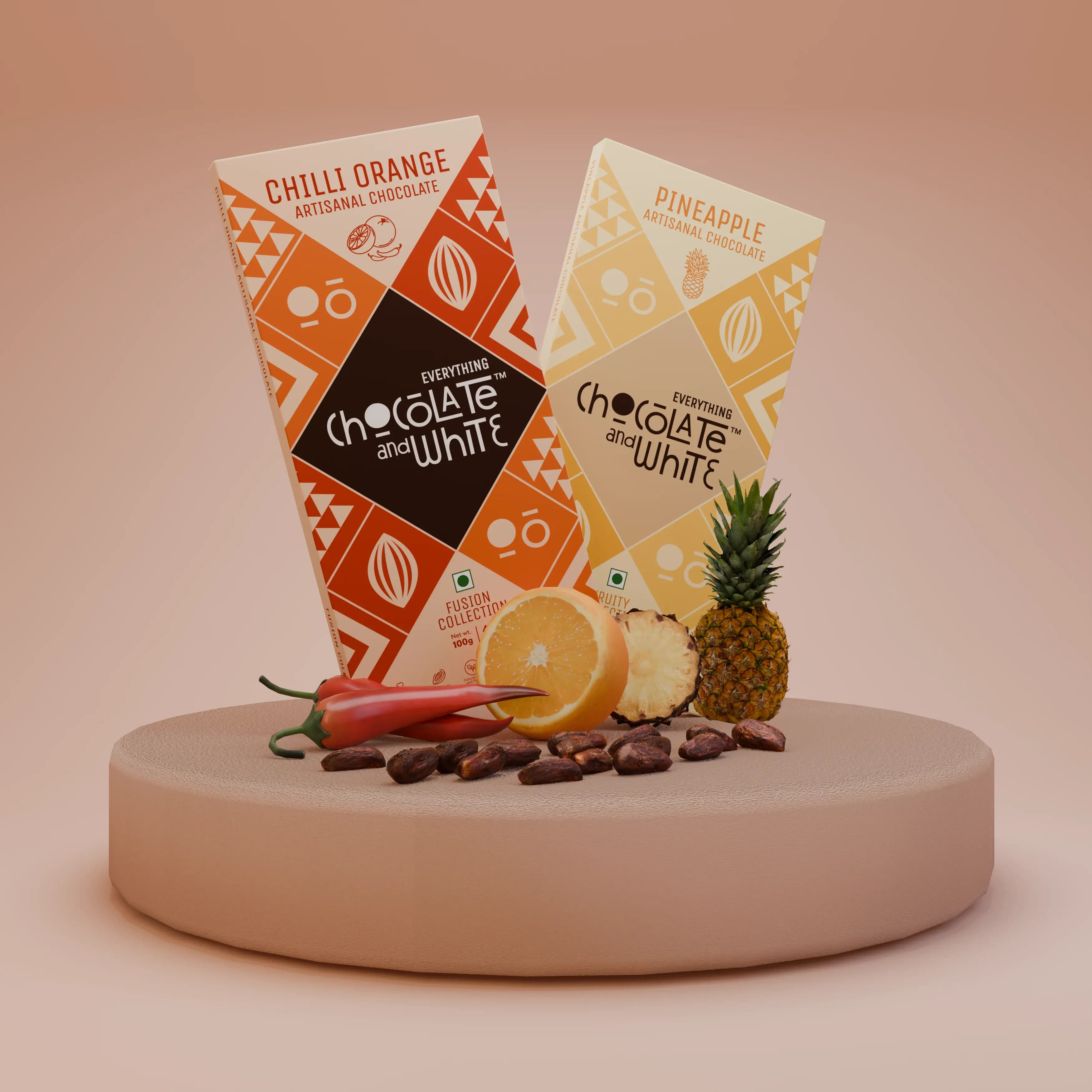 Chilli Orange Artisanal Chocolate - 43% Dark || Pineapple Artisanal Chocolate - White