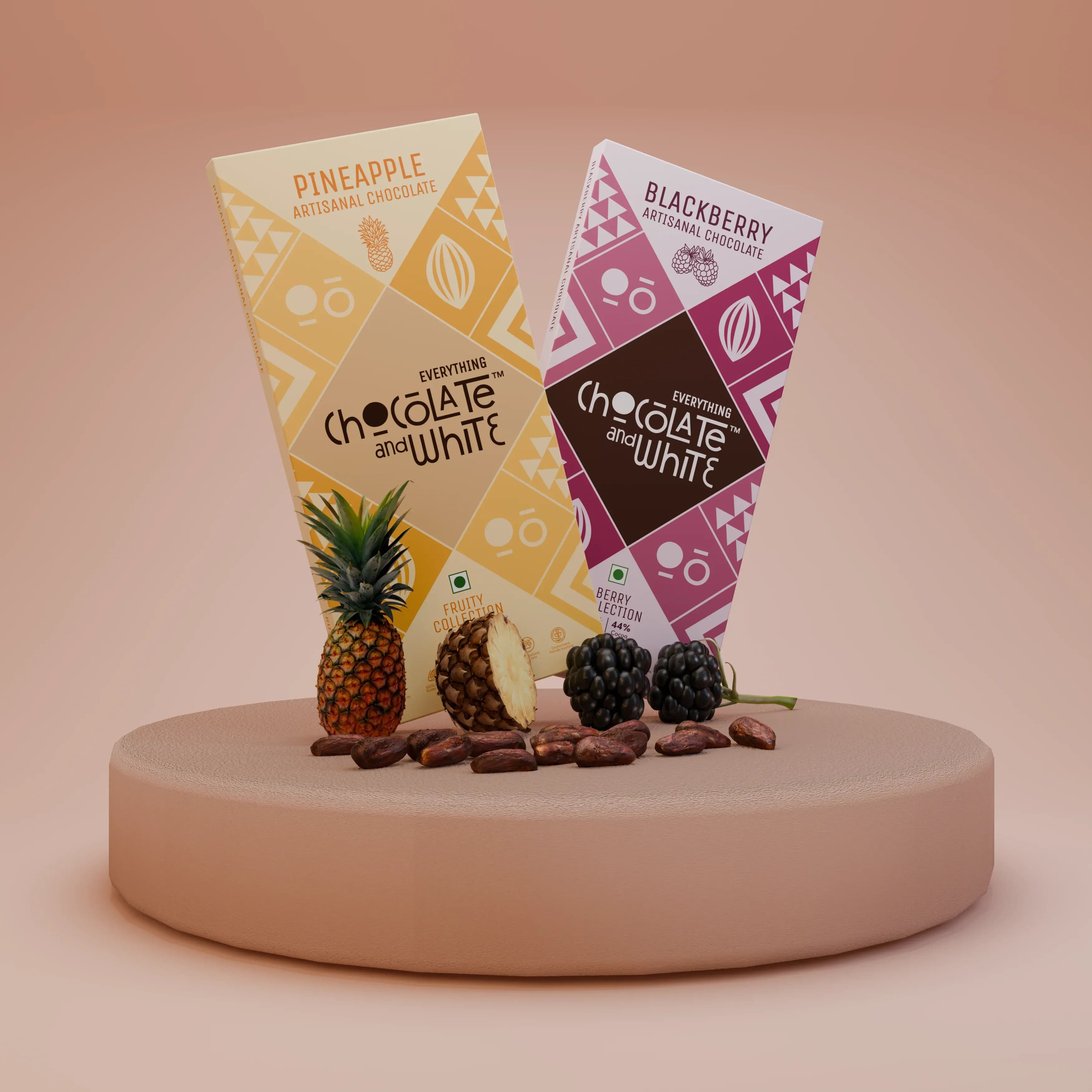 Pineapple Artisanal Chocolate - White || Blackberry Artisanal Chocolate - 44% Dark