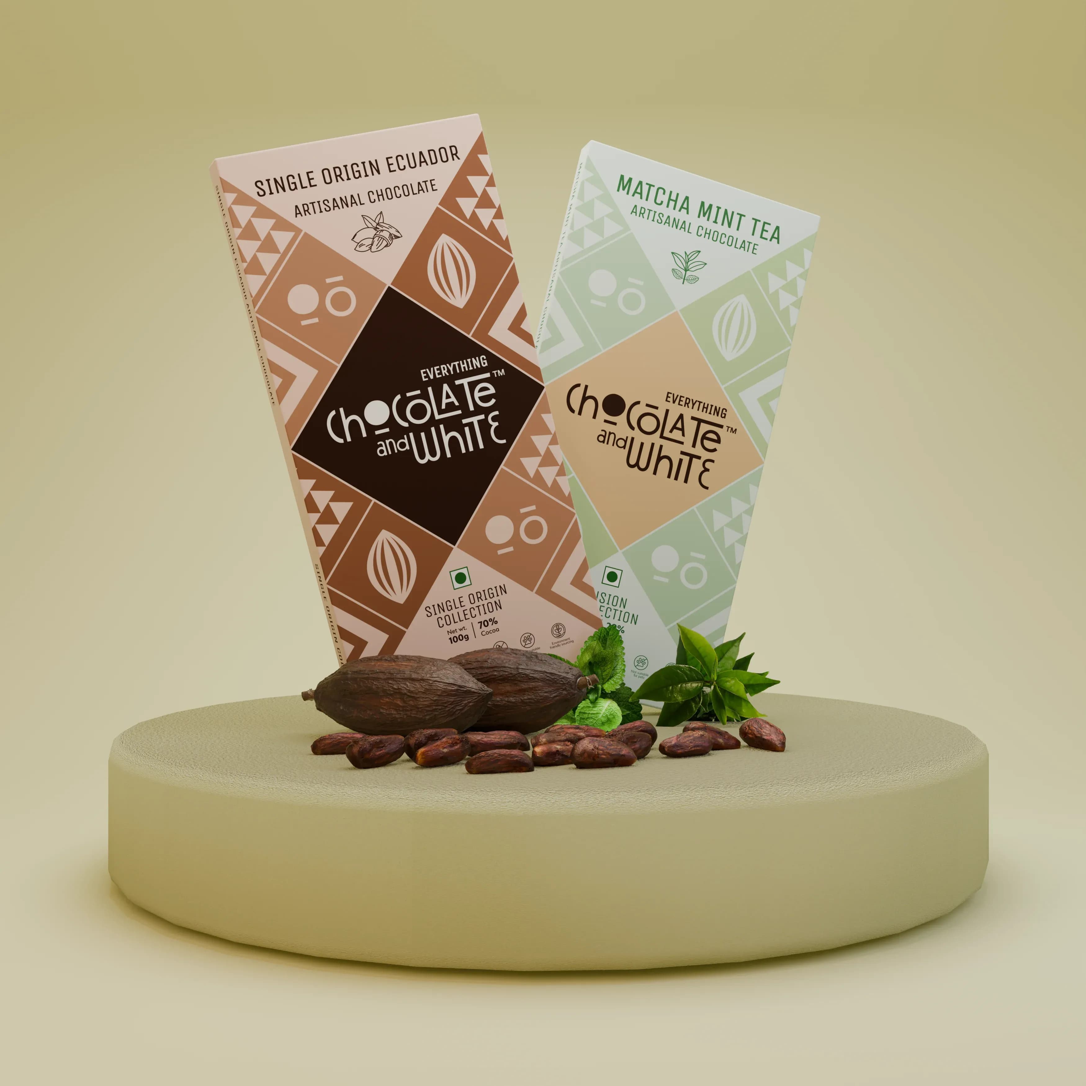 Single Origin Ecuador Artisanal Chocolate - 70% Dark || Matcha Mint Tea Artisanal Chocolate - White