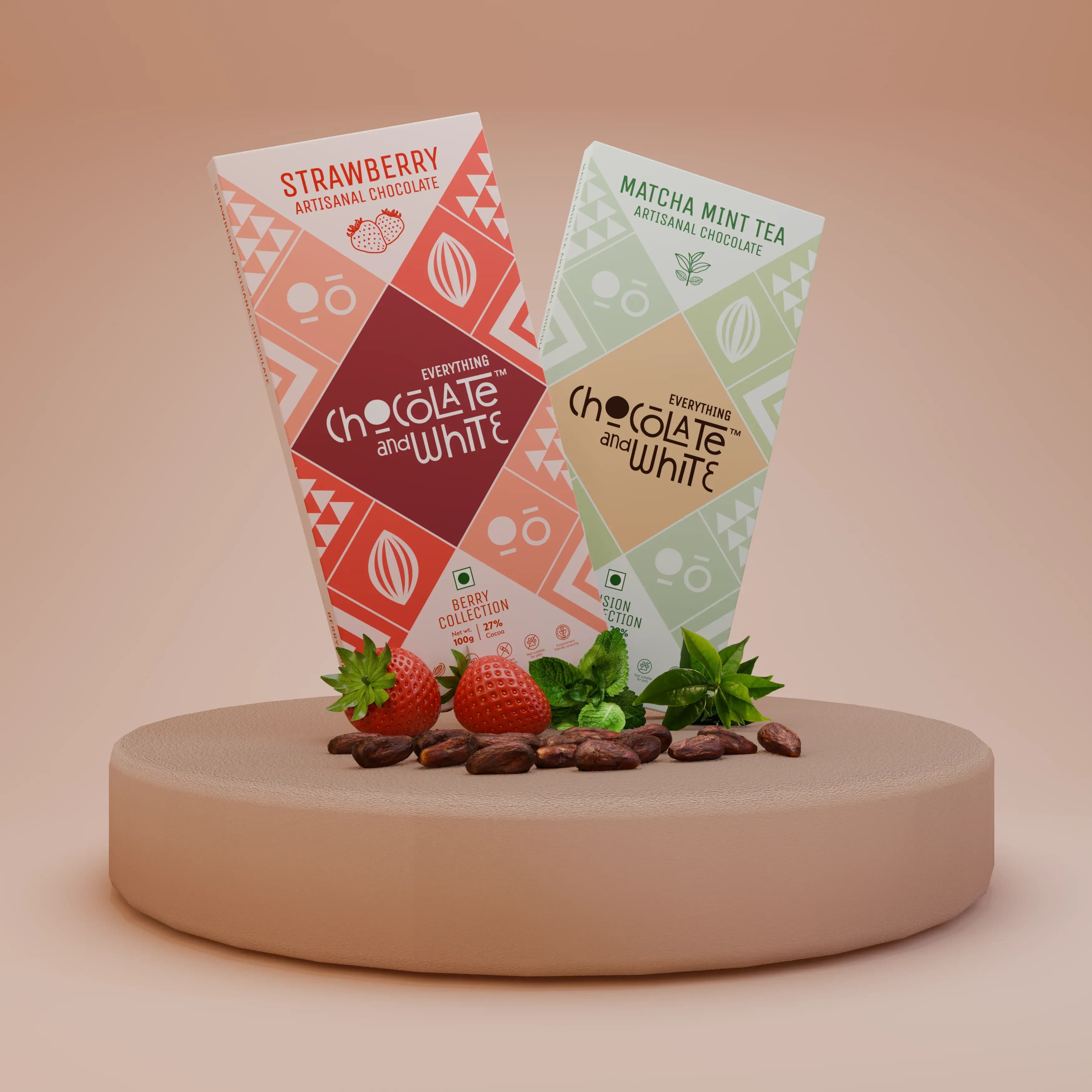 Strawberry Artisanal Chocolate - White || Matcha Mint Tea Artisanal Chocolate - White